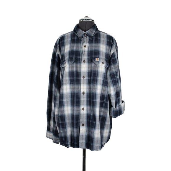 Carhartt men's‎ blue plaid lightweight relaxed fit long sleeve button down shirt - Picture 1 of 13